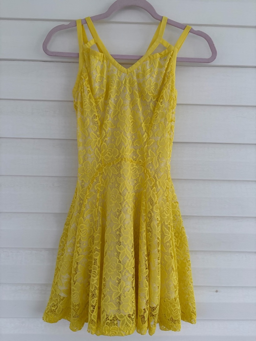 Bright Yellow Lace Mini Dress Romantic Feminine Happy Summer Sunshine Dress